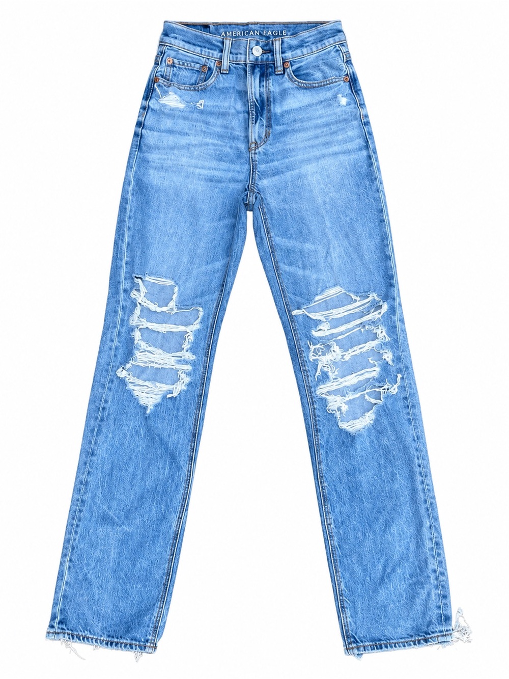 American Eagle Strigid Distressed Ripped Straight Leg Jeans 00 Regular